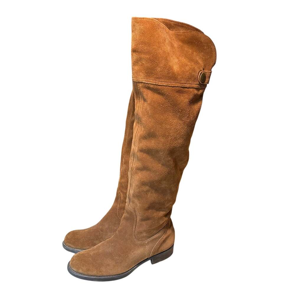 Franco Sarto Suede Over the Knee Fall Brown Stacked Heel Riding Boots Size 7.5